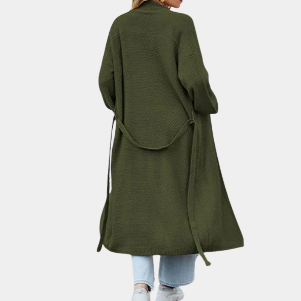 Cárdigan largo y elegante para mujer con cinturón ajustable
