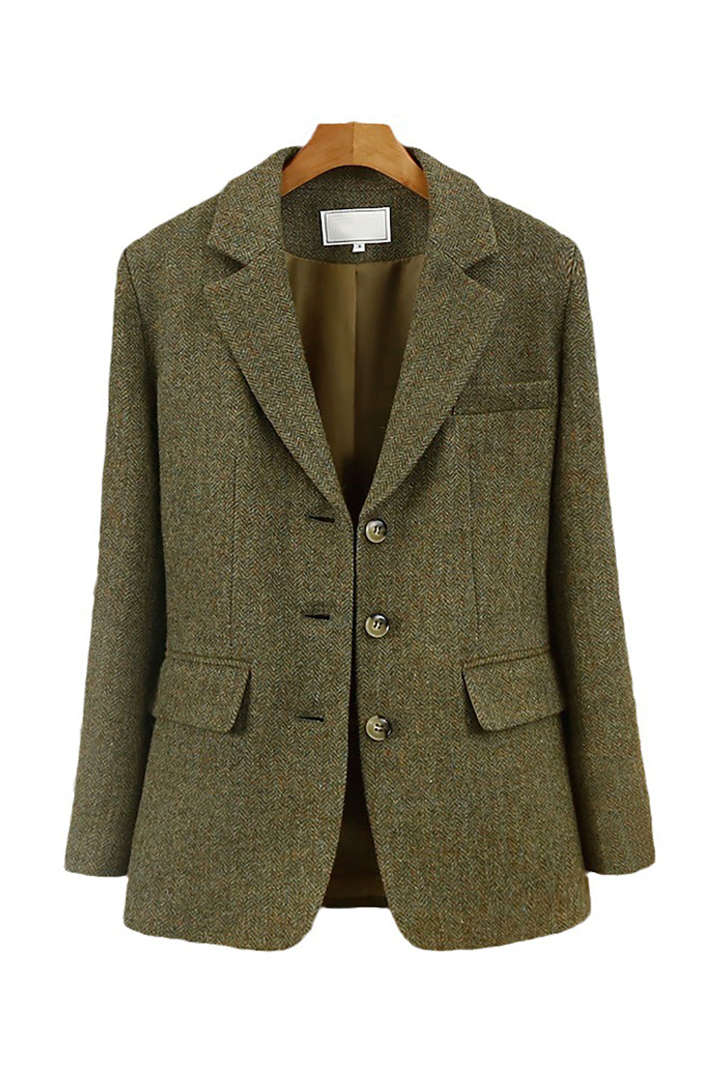 Blazer Verde de Mujer con Solapas Muesca en Tweed Elegante