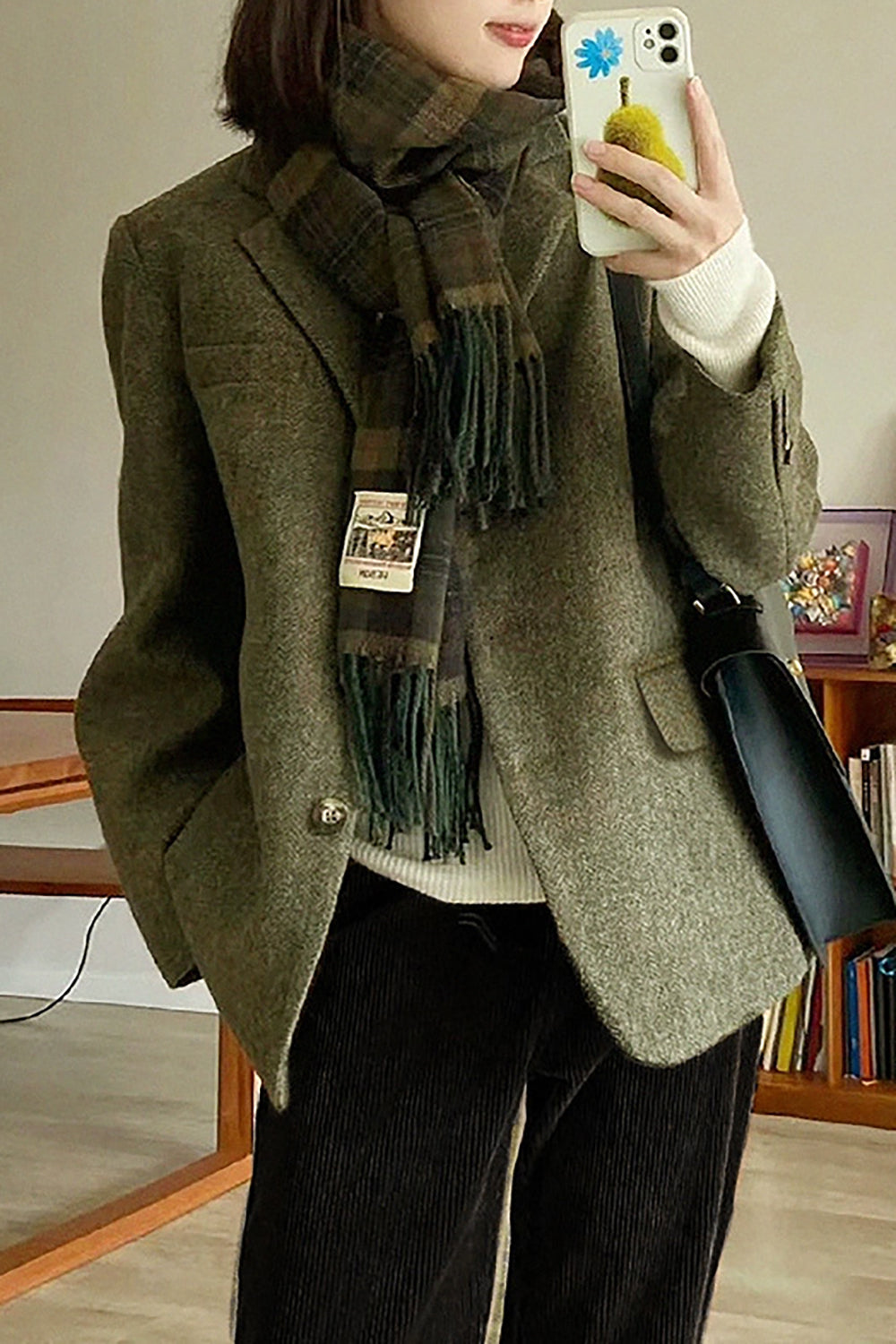 Blazer Verde de Mujer con Solapas Muesca en Tweed Elegante