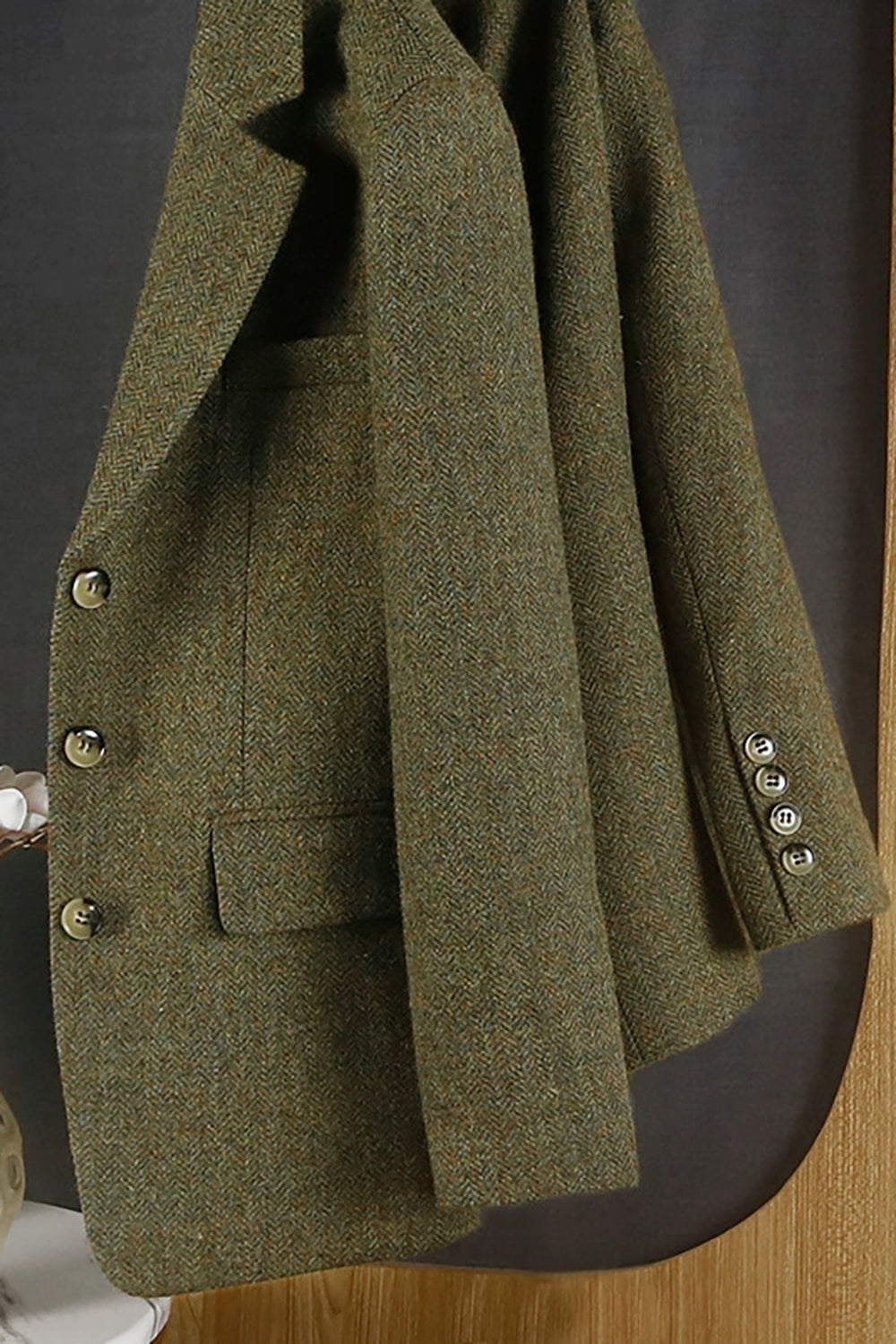 Blazer Verde de Mujer con Solapas Muesca en Tweed Elegante