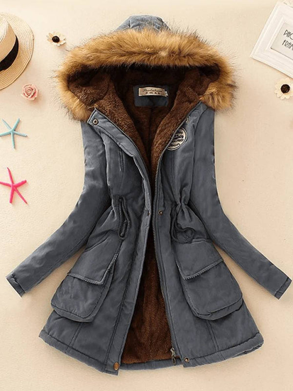 Parka casual para mujer de longitud media con cremallera