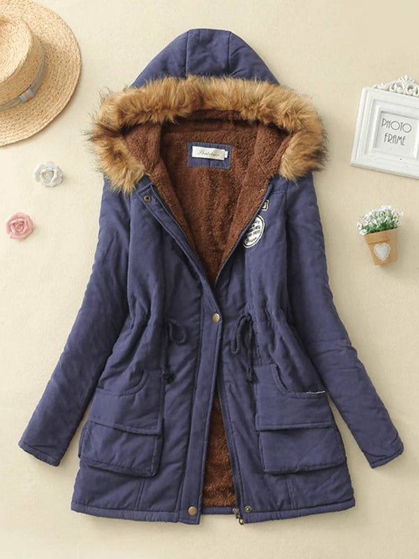 Parka casual para mujer de longitud media con cremallera