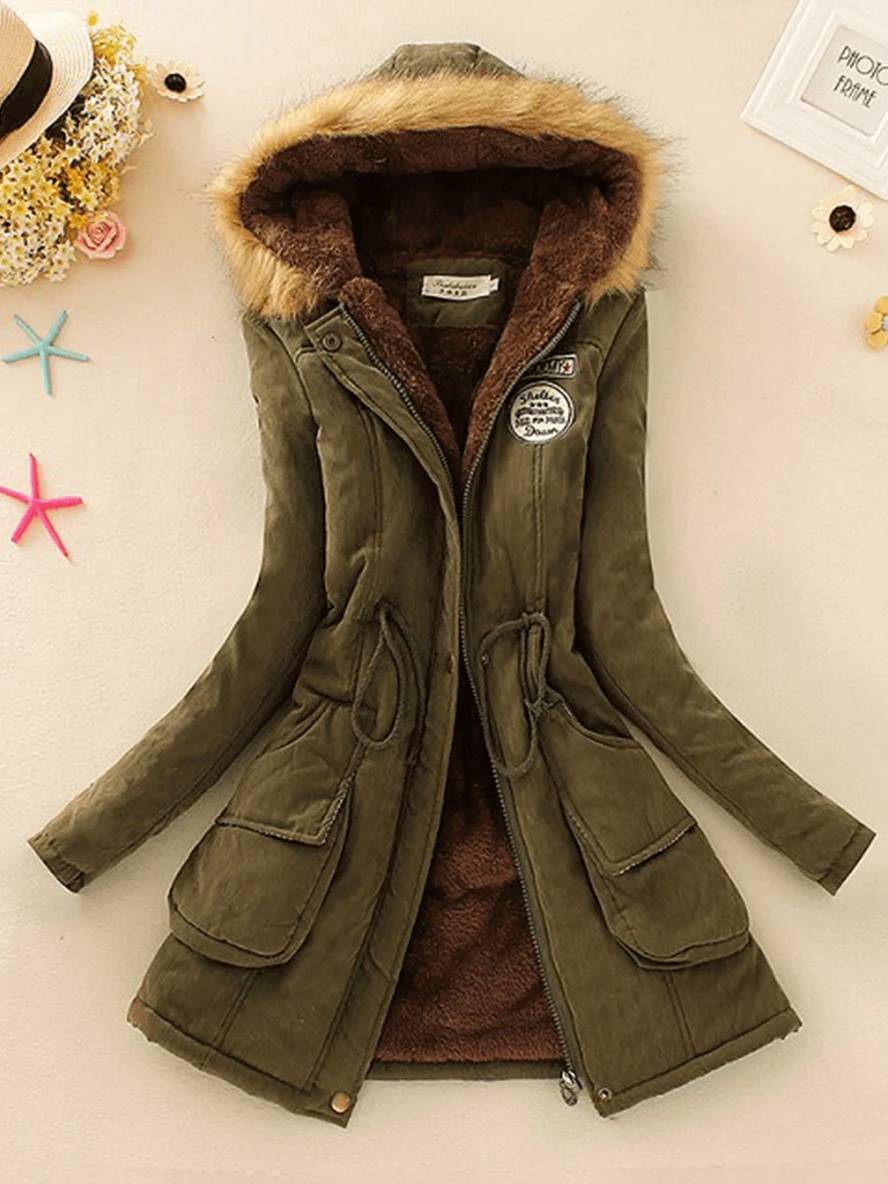 Parka casual para mujer de longitud media con cremallera