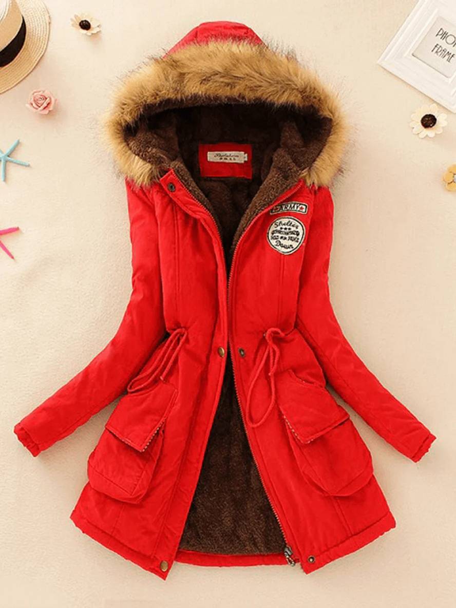 Parka casual para mujer de longitud media con cremallera