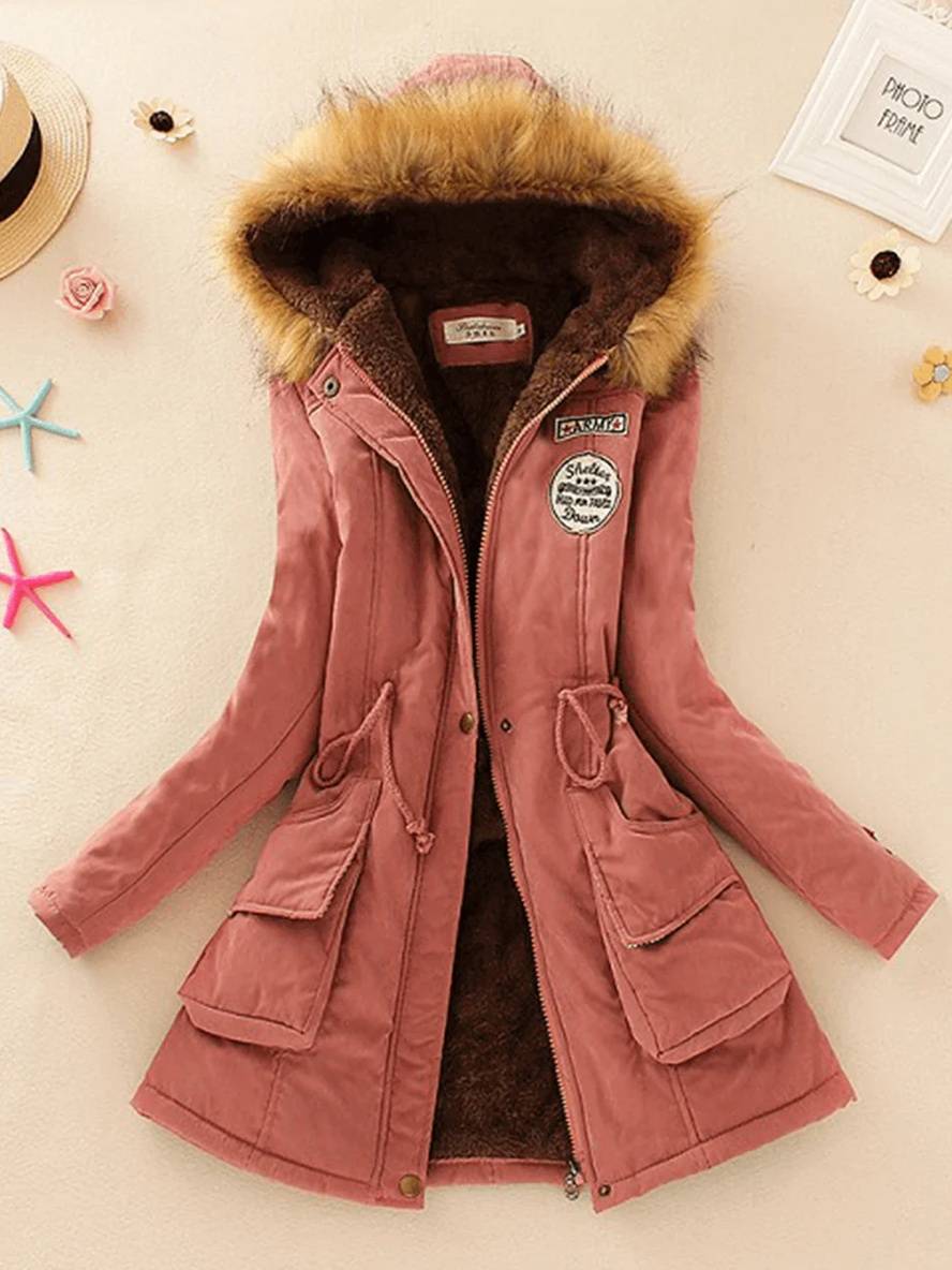Parka casual para mujer de longitud media con cremallera