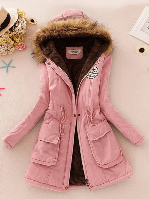 Parka casual para mujer de longitud media con cremallera