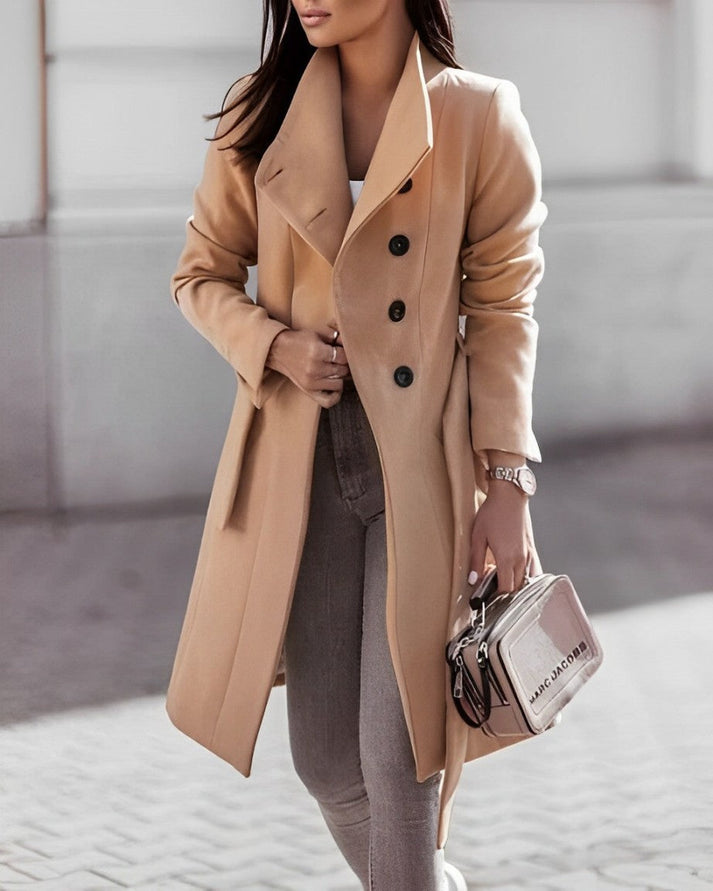Abrigo largo elegante con cinturón para mujeres con estilo