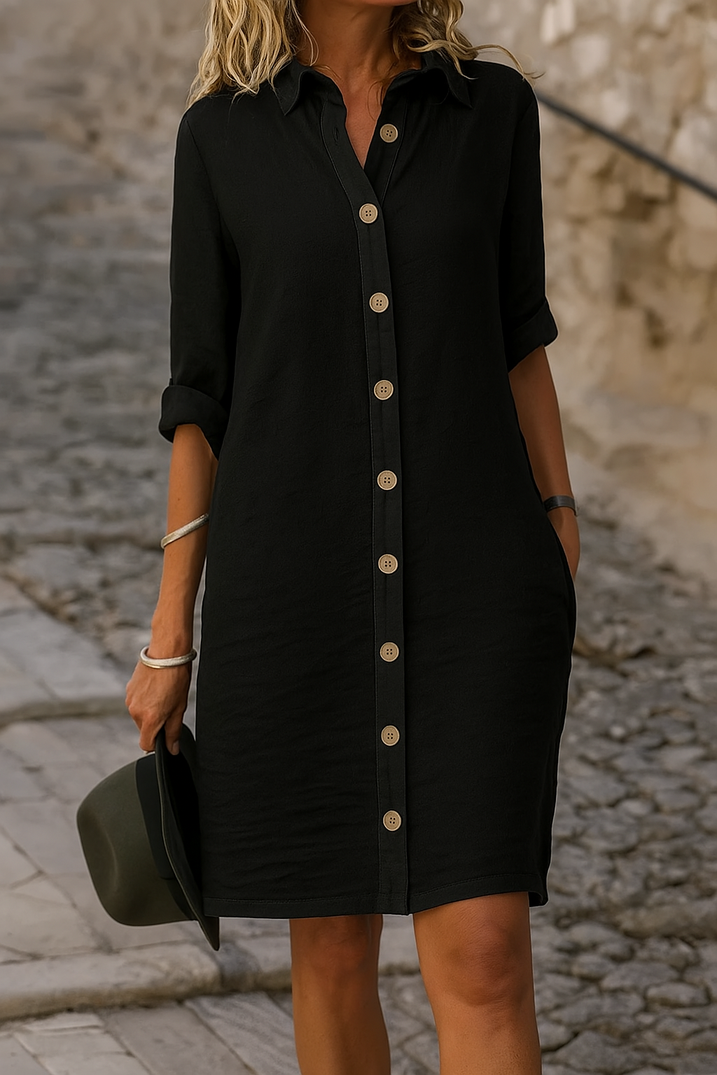 Vestido camisero hasta la rodilla con botones y estilo actual