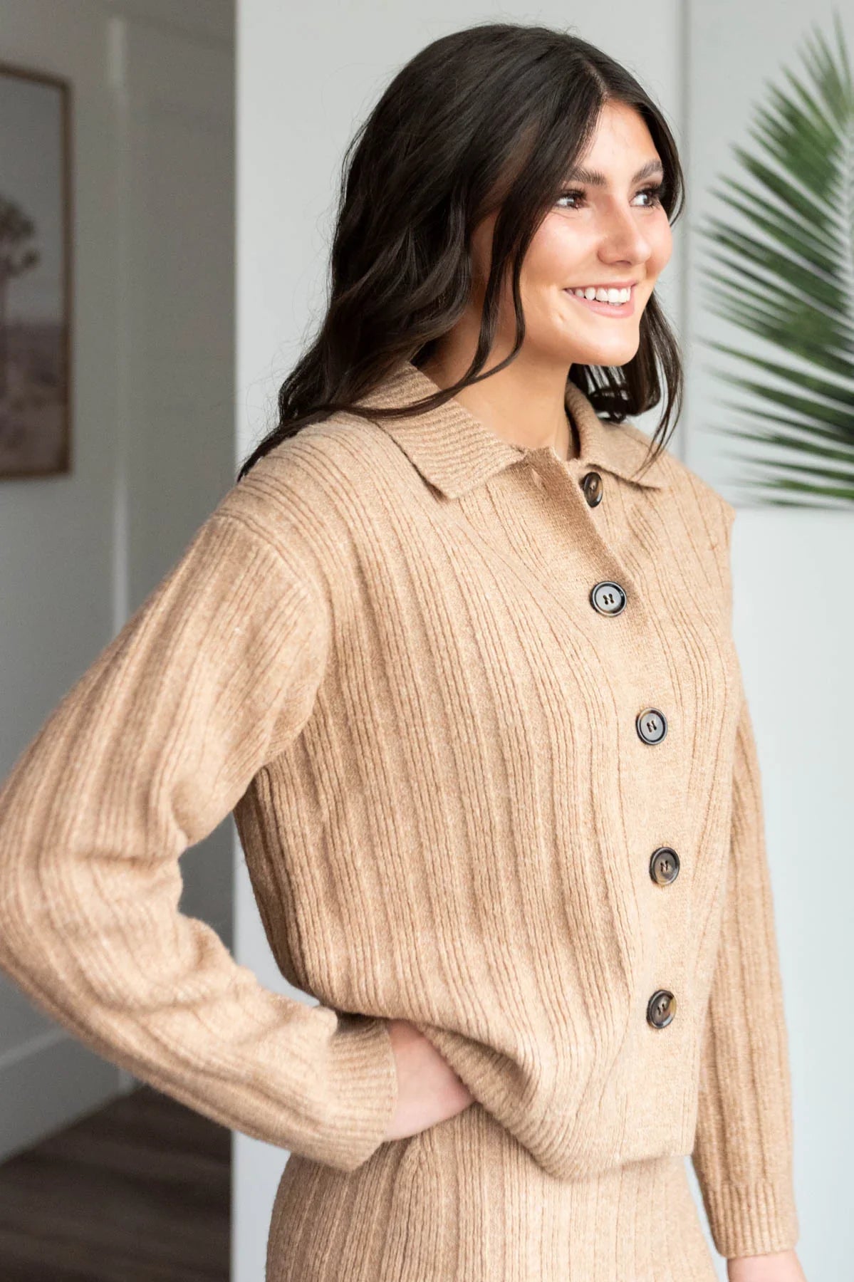 Suéter de Punto Acanalado Color Camel para Mujeres - Suave y Elegante