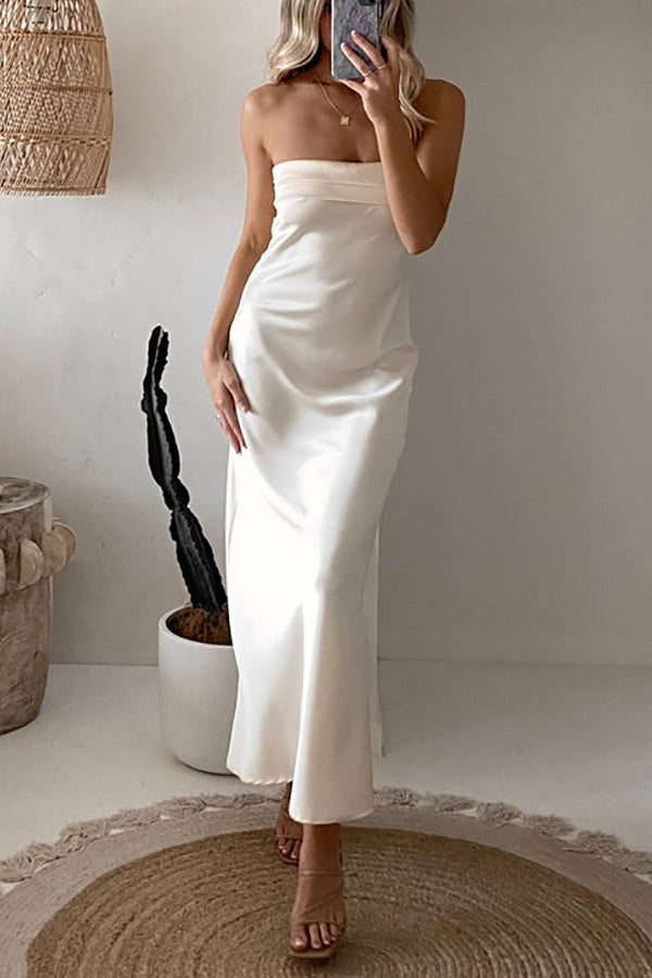 Vestido largo sin tirantes ideal para un mira elegante en ocasiones especiales