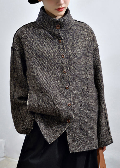 Abrigo Gris Oscuro con Botones y Bolsillos - Estilo Suelto para Otoño