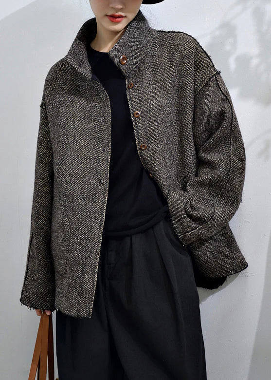 Abrigo Gris Oscuro con Botones y Bolsillos - Estilo Suelto para Otoño