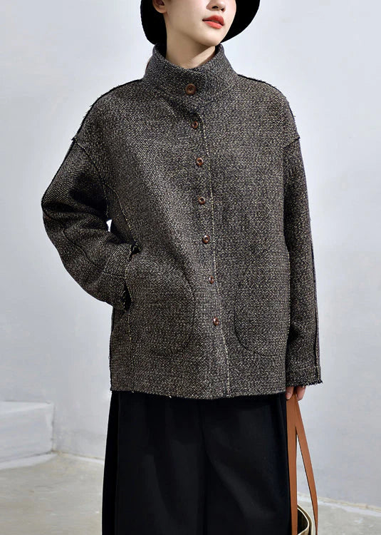 Abrigo Gris Oscuro con Botones y Bolsillos - Estilo Suelto para Otoño