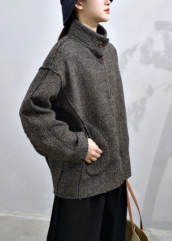 Abrigo Gris Oscuro con Botones y Bolsillos - Estilo Suelto para Otoño