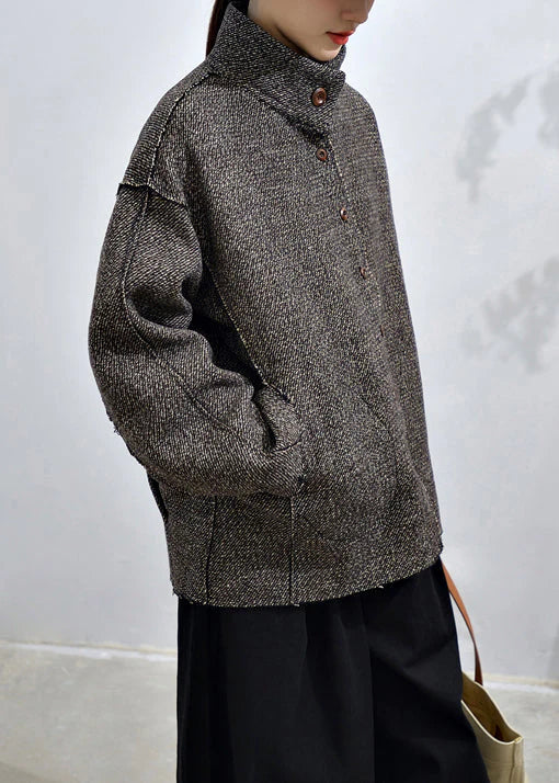 Abrigo Gris Oscuro con Botones y Bolsillos - Estilo Suelto para Otoño