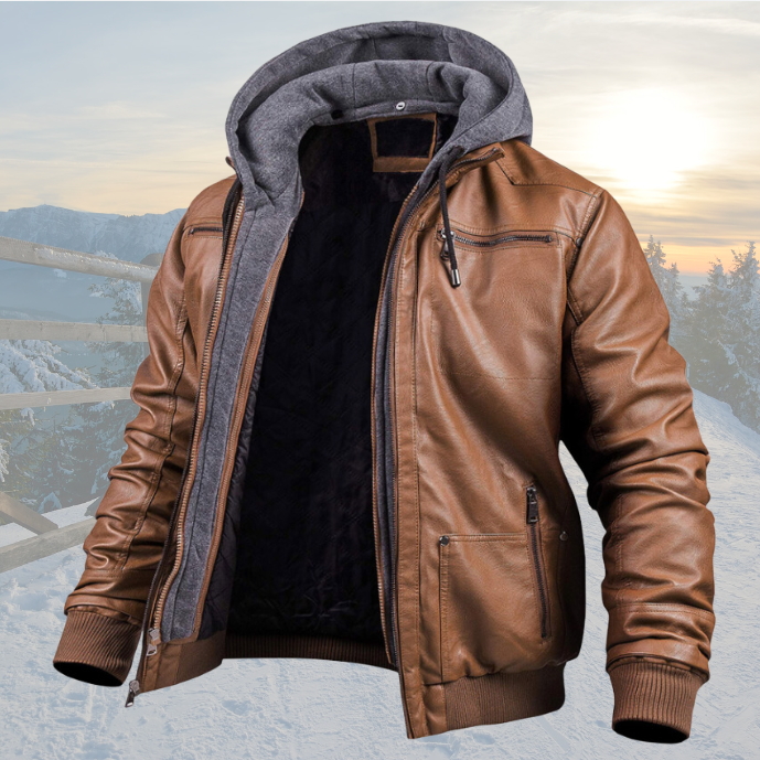 Chaqueta de Invierno de Cuero con Capucha – Calidez y Estilo