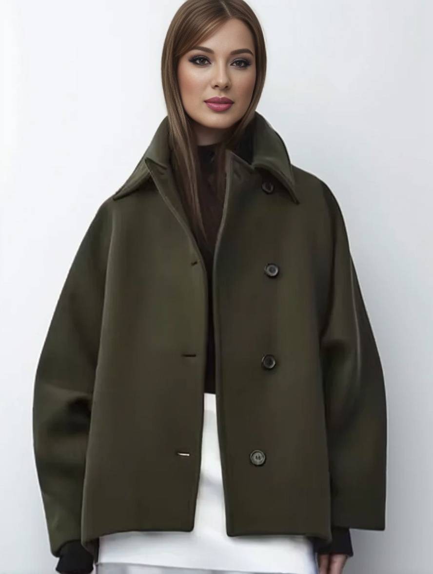 Chaqueta elegante de mujer con bolsillos, cuello solapa y mangas amplias para un estilo casual moderno