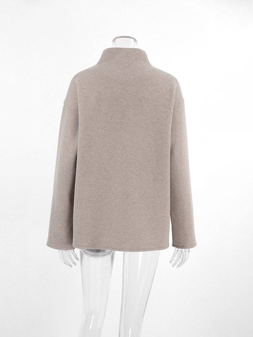 Abrigo de mujer elegante con doble botonadura, cuello alto y escote en V, diseño vintage para uso diario