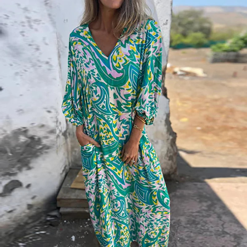 Vestido elegante de estilo vintage con estampado moderno para mujer