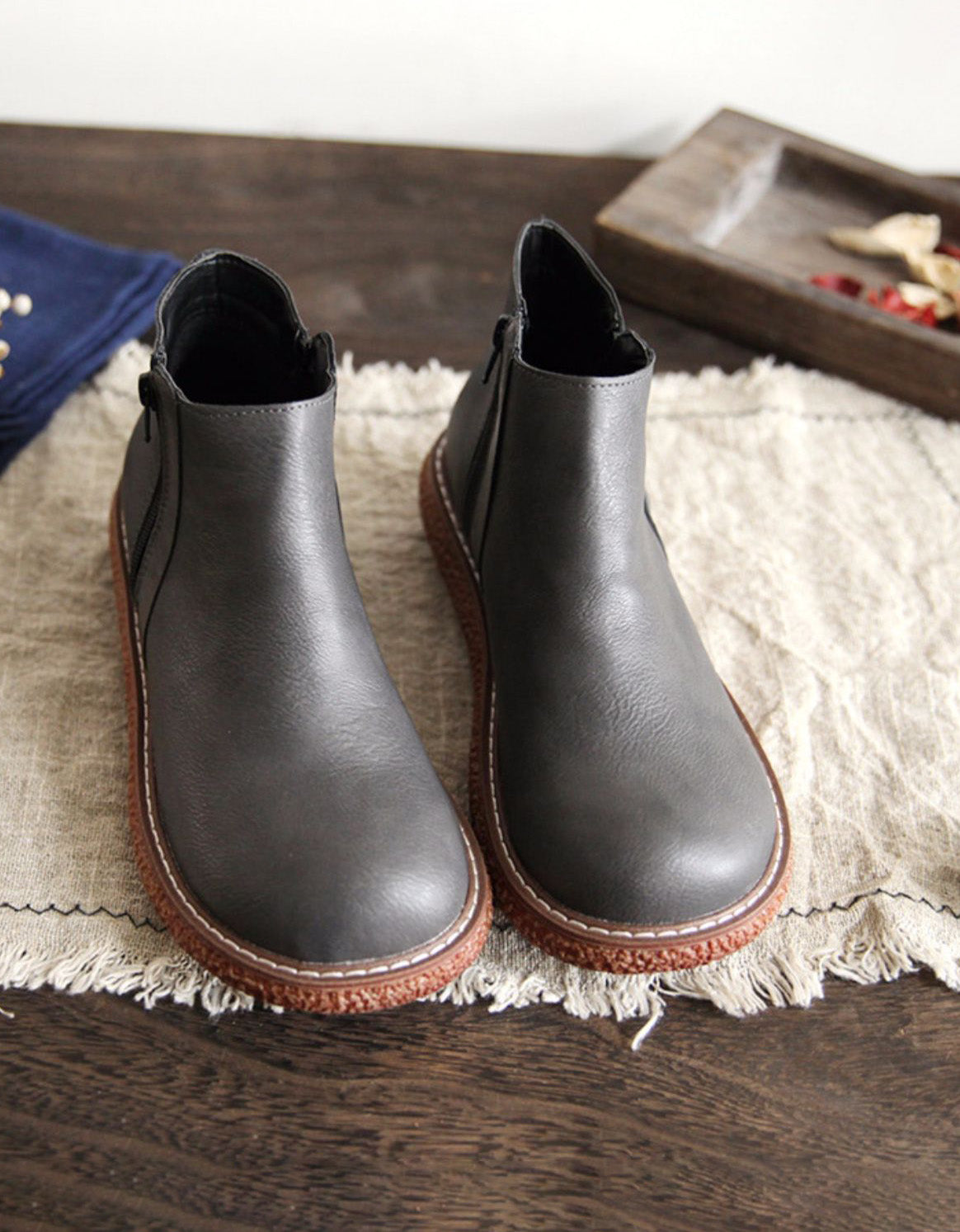 Botas Retro Hechas a Mano con Suela Antideslizante y Punta Redonda