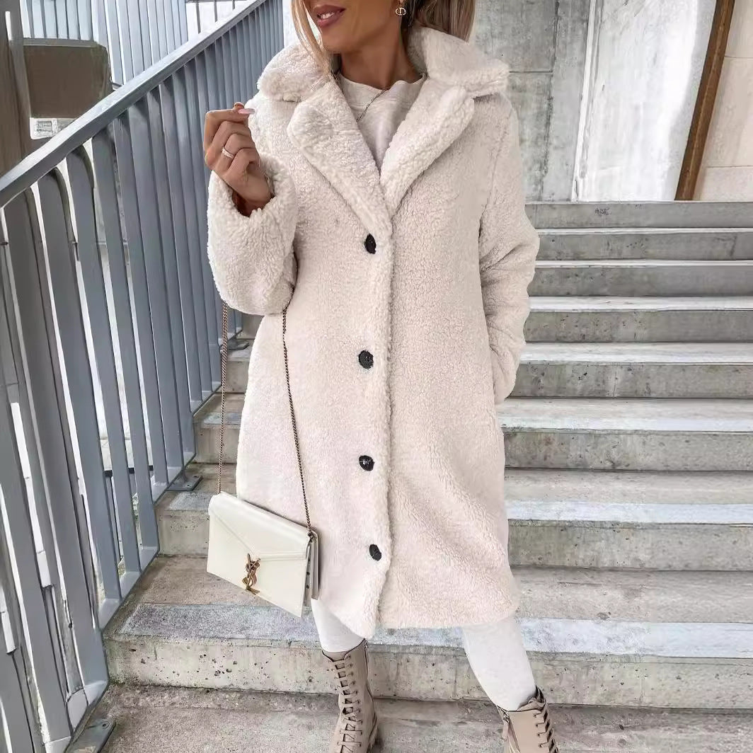 Abrigo largo con solapa y mangas largas para mujer