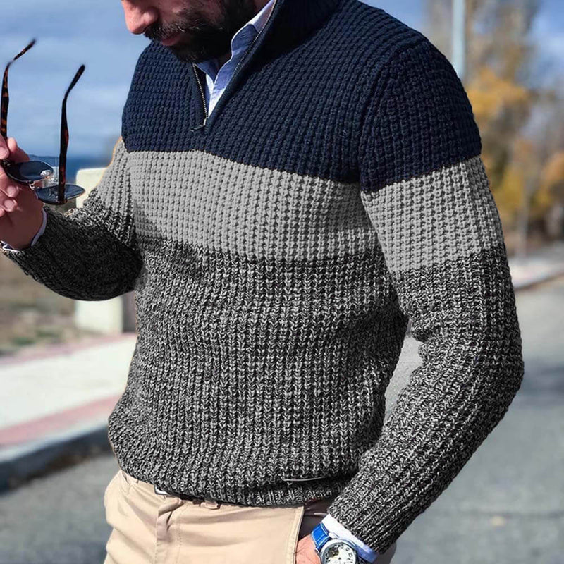Suéter moderno para hombre con estilo colorblock y media cremallera