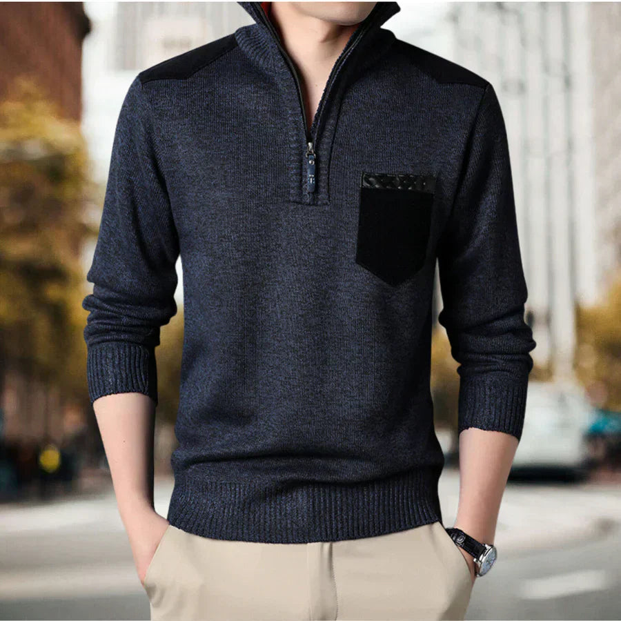 Suéter casual para hombre con cuello alto y media cremallera
