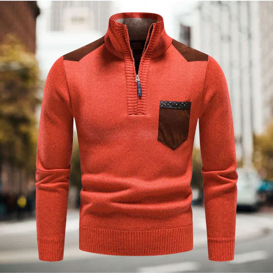 Suéter casual para hombre con cuello alto y media cremallera