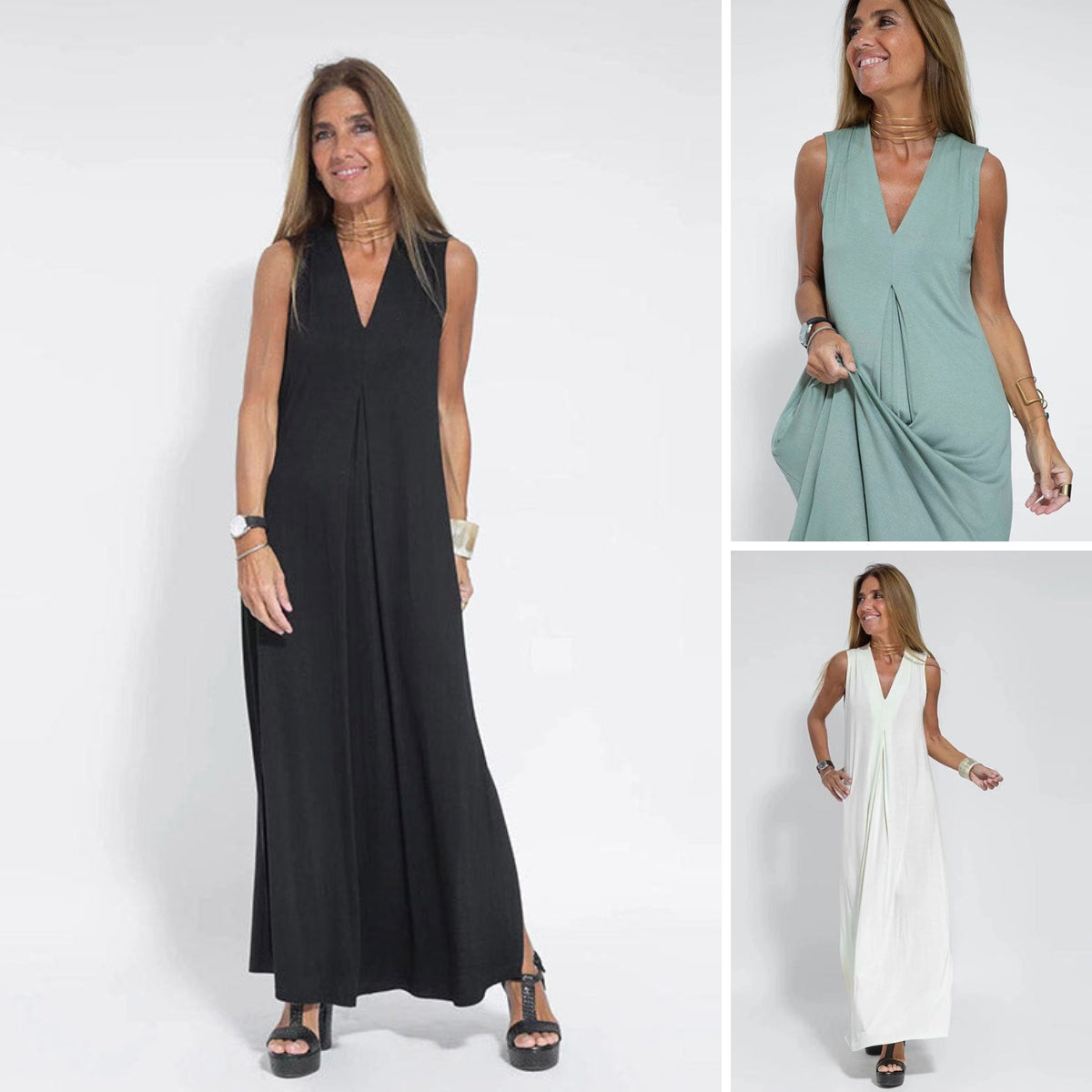 Conjunto elegante de chaleco y vestido largo para un mira sofisticado