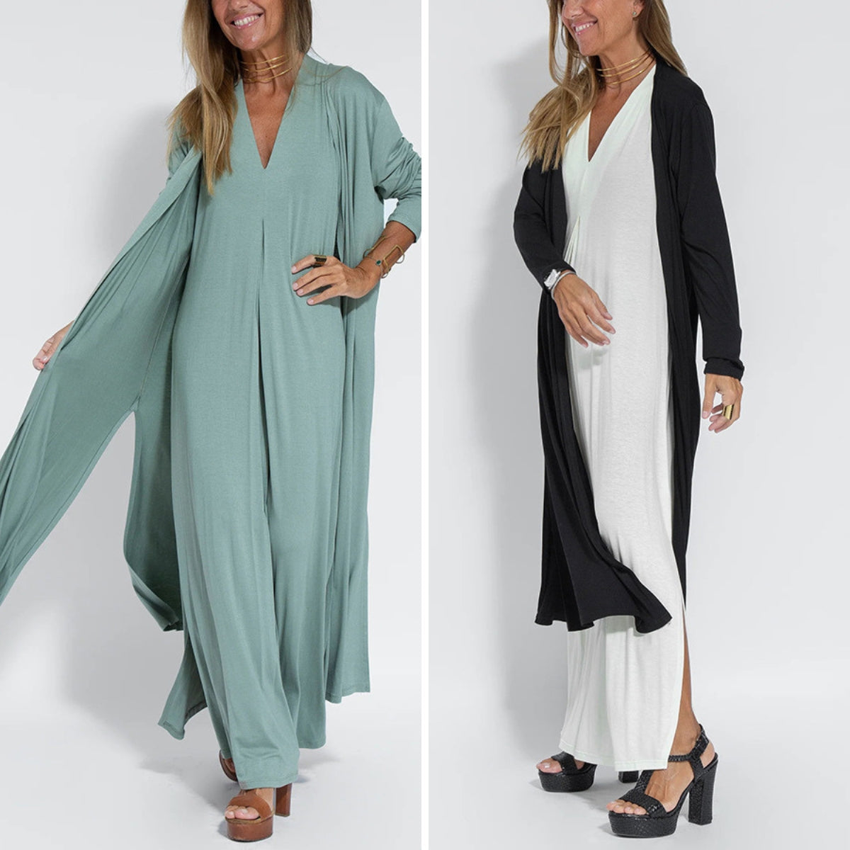 Conjunto elegante de chaleco y vestido largo para un mira sofisticado