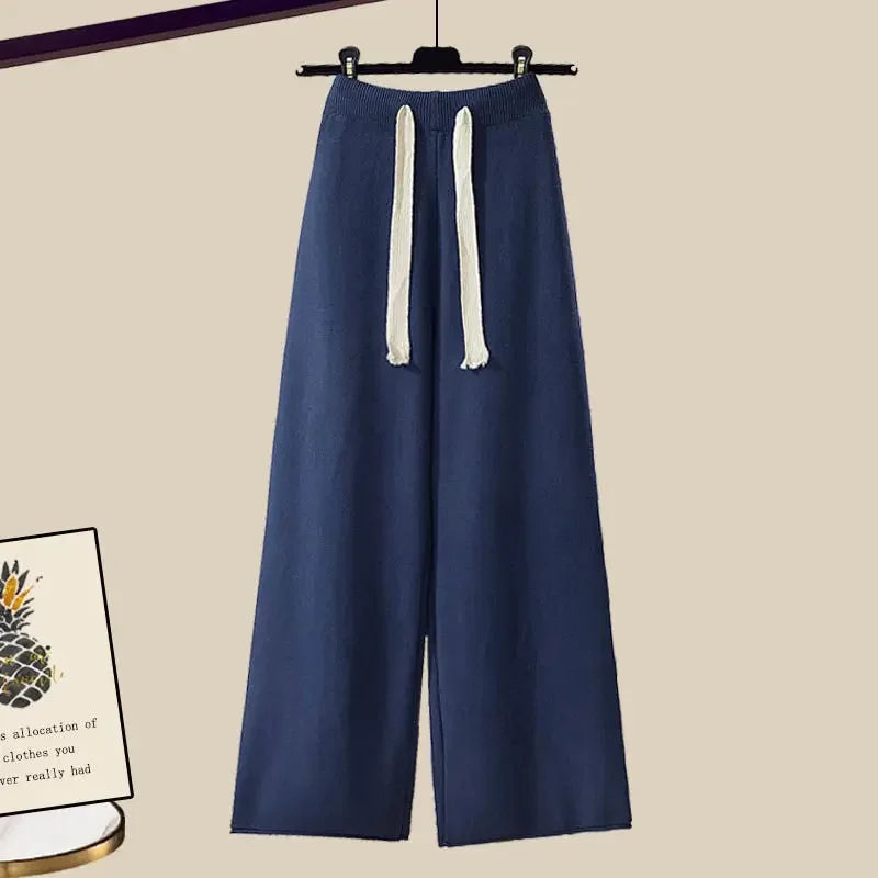 Conjunto de dos piezas para mujer, suéter y pantalón ancho, cómodo y cálido