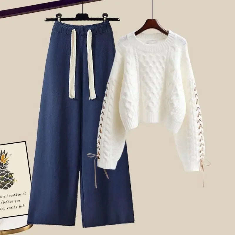 Conjunto de dos piezas para mujer, suéter y pantalón ancho, cómodo y cálido