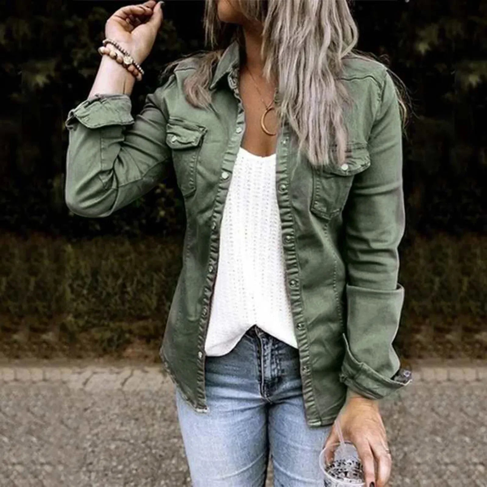 Chaqueta Abrigo Informal de Manga Larga y Color Sólido para Mujer
