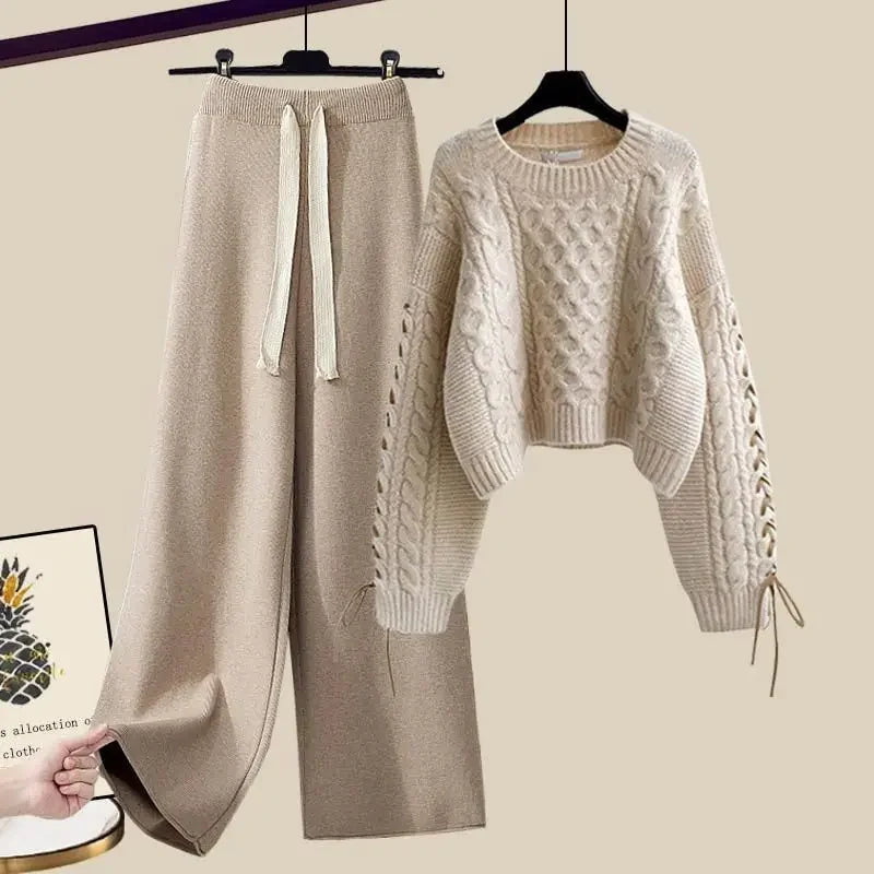 Conjunto de dos piezas para mujer, suéter y pantalón ancho, cómodo y cálido