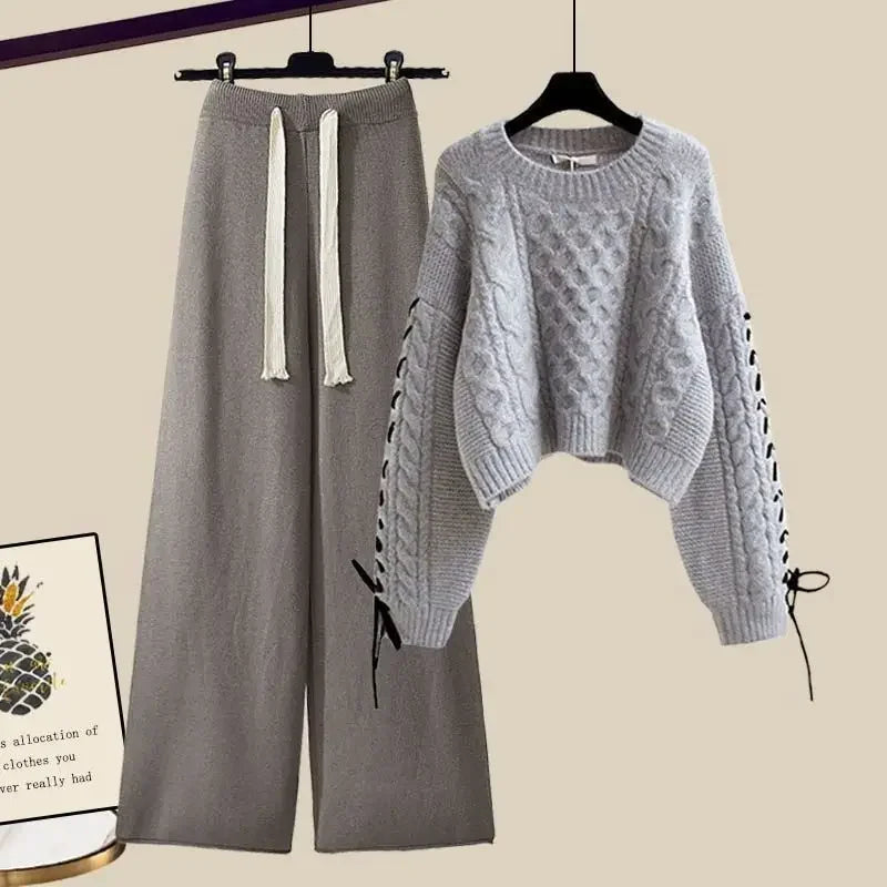 Conjunto de dos piezas para mujer, suéter y pantalón ancho, cómodo y cálido
