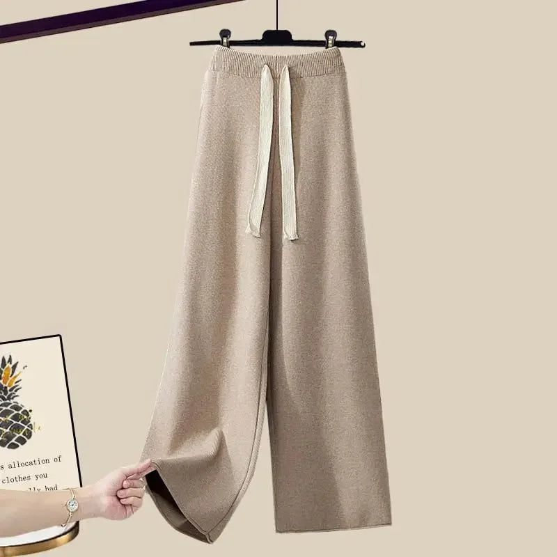 Conjunto de dos piezas para mujer, suéter y pantalón ancho, cómodo y cálido