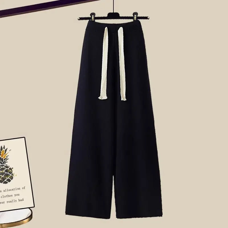 Conjunto de dos piezas para mujer, suéter y pantalón ancho, cómodo y cálido