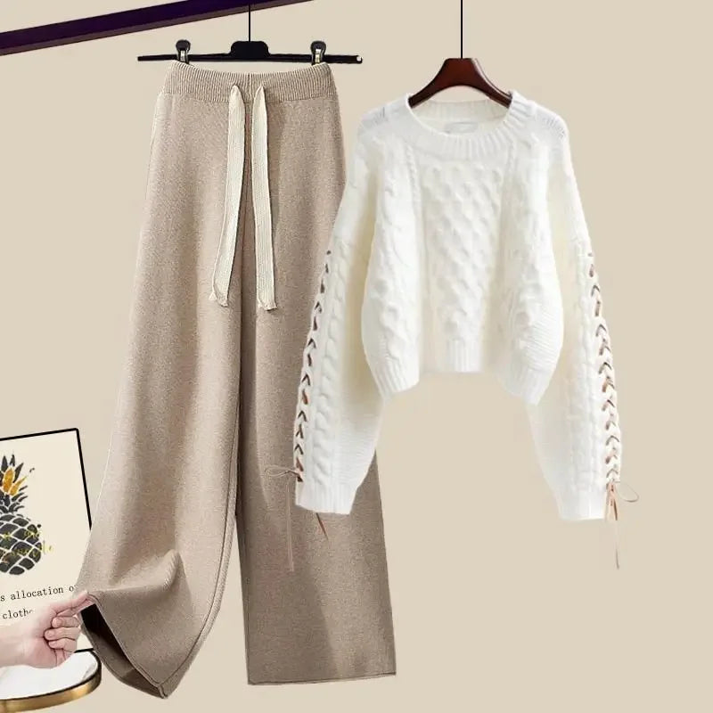Conjunto de dos piezas para mujer, suéter y pantalón ancho, cómodo y cálido