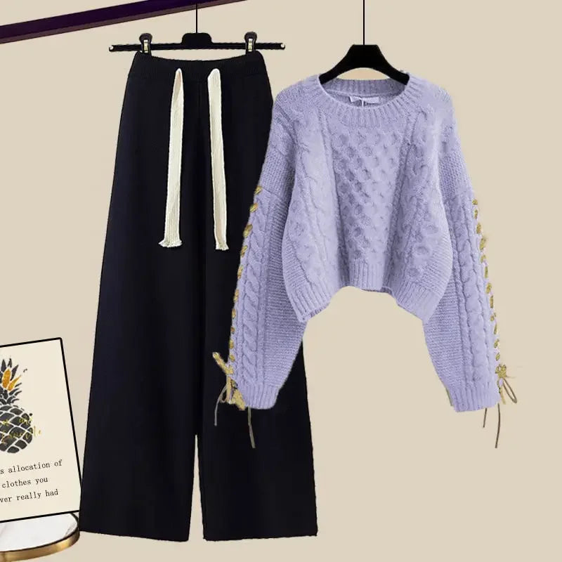 Conjunto de dos piezas para mujer, suéter y pantalón ancho, cómodo y cálido