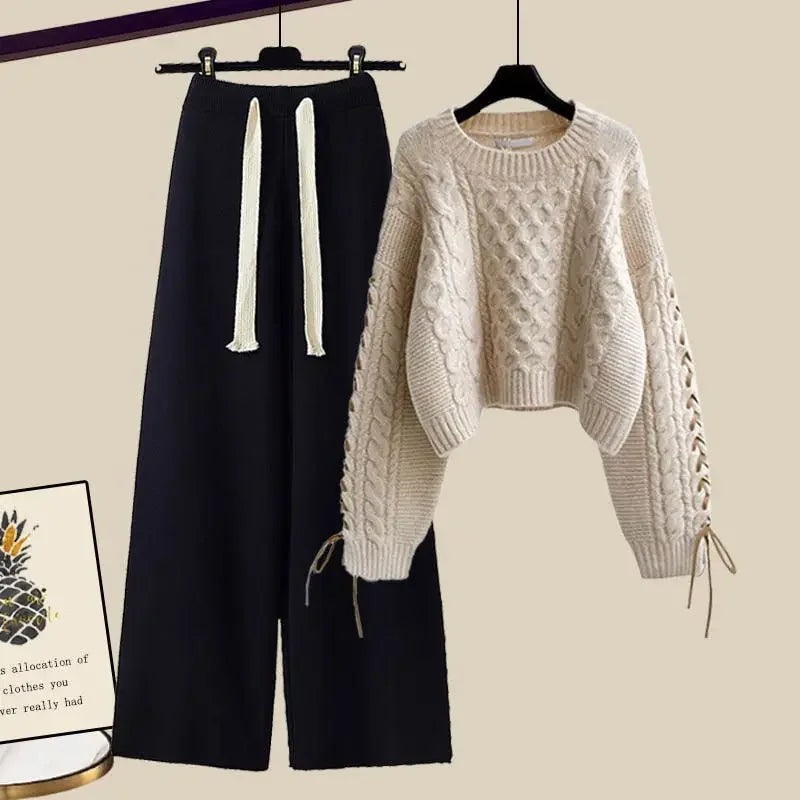 Conjunto de dos piezas para mujer, suéter y pantalón ancho, cómodo y cálido
