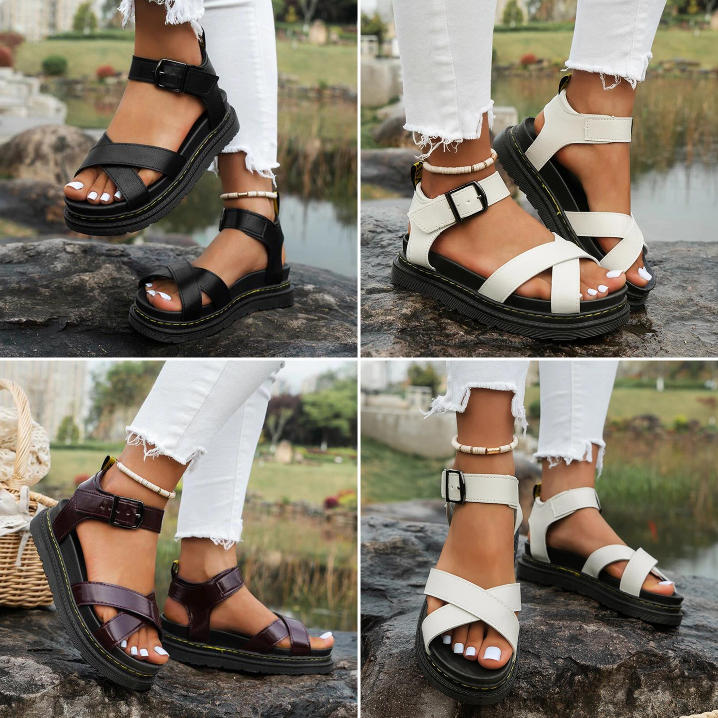 Sandalias casuales para mujer con hebilla ajustable y plataforma baja