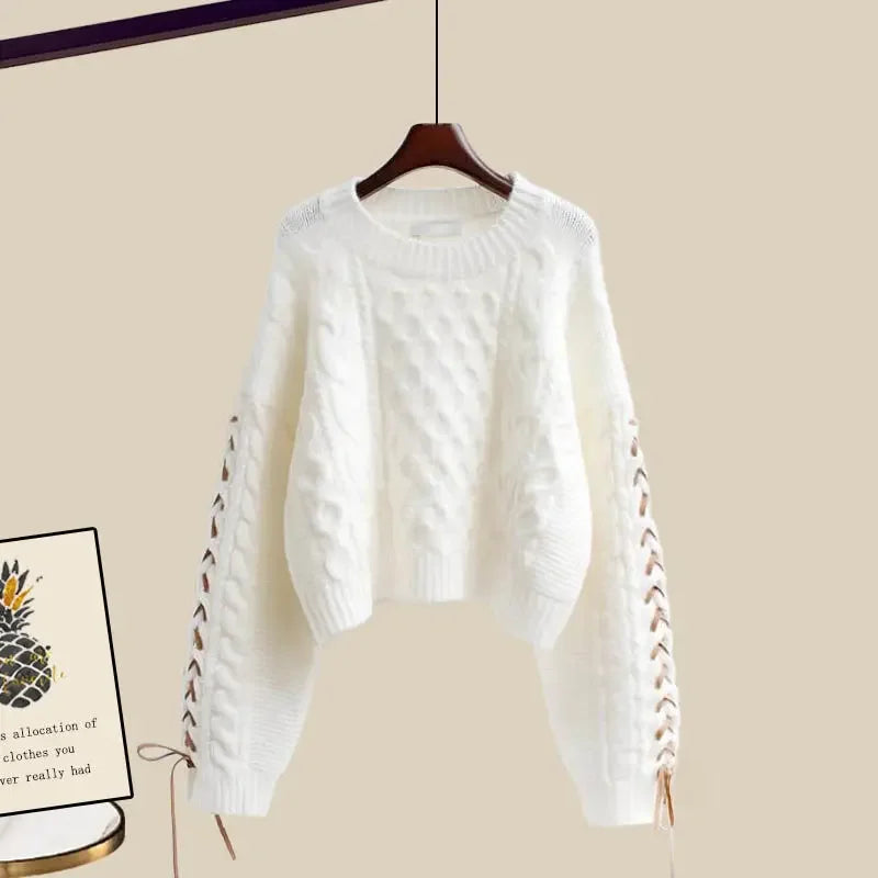Conjunto de dos piezas para mujer, suéter y pantalón ancho, cómodo y cálido
