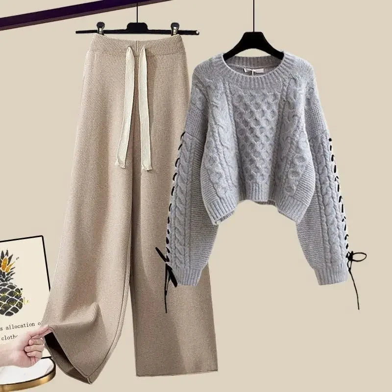 Conjunto de dos piezas para mujer, suéter y pantalón ancho, cómodo y cálido
