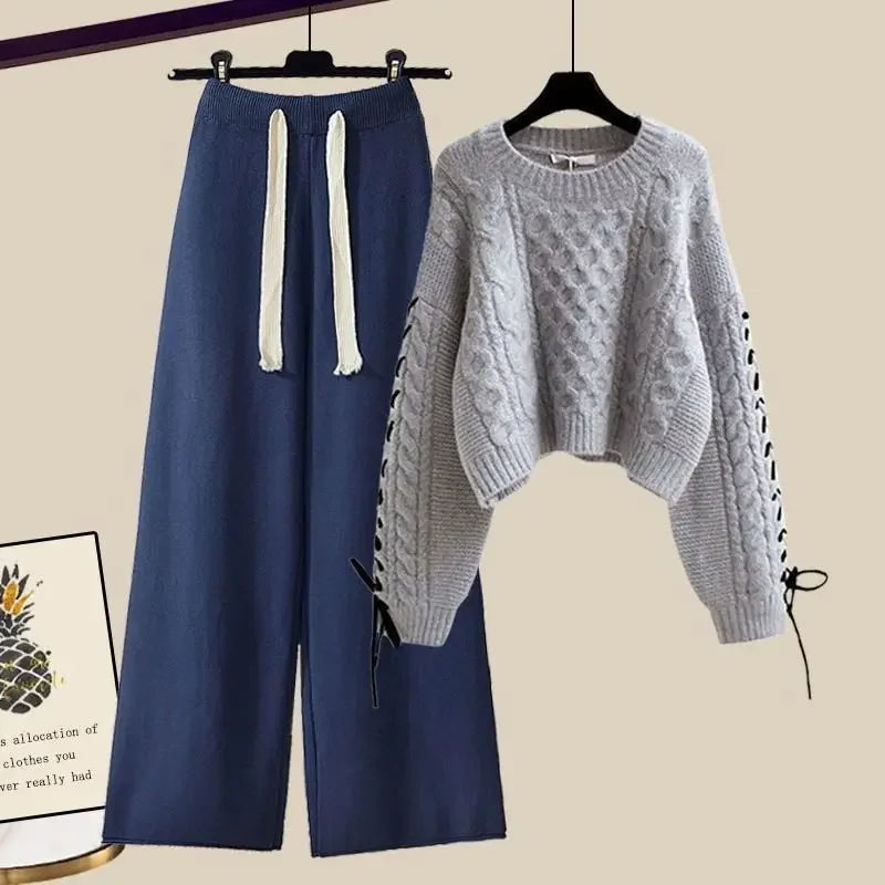 Conjunto de dos piezas para mujer, suéter y pantalón ancho, cómodo y cálido
