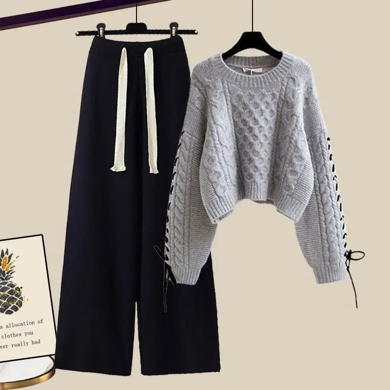 Conjunto de dos piezas para mujer, suéter y pantalón ancho, cómodo y cálido