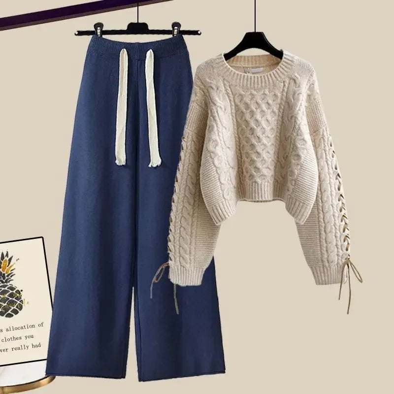 Conjunto de dos piezas para mujer, suéter y pantalón ancho, cómodo y cálido