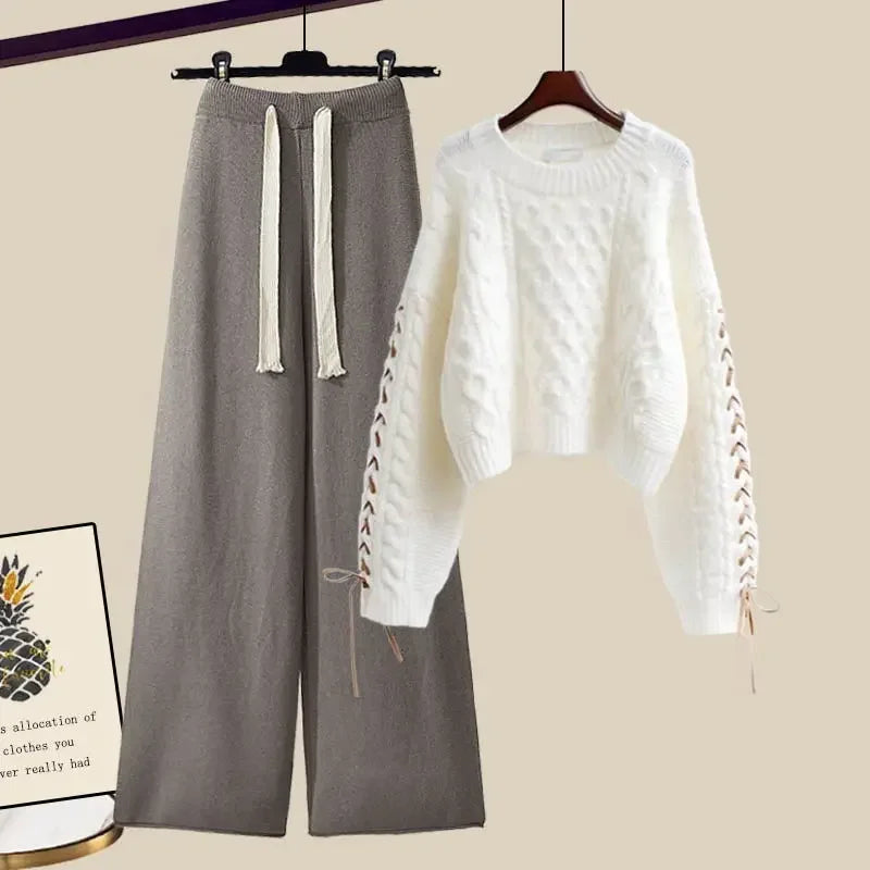 Conjunto de dos piezas para mujer, suéter y pantalón ancho, cómodo y cálido
