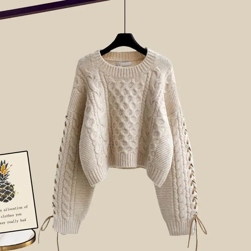 Conjunto de dos piezas para mujer, suéter y pantalón ancho, cómodo y cálido