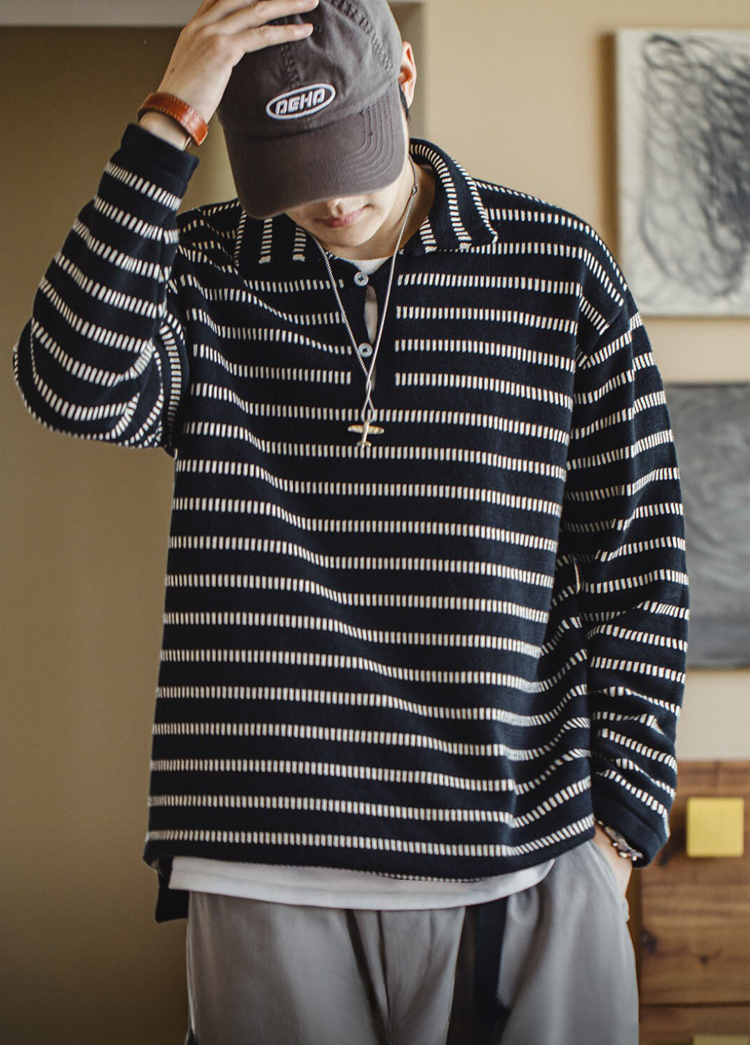 Polo de Rayas Americanas de Carlos - Suéter de Color Contrastante para Hombre