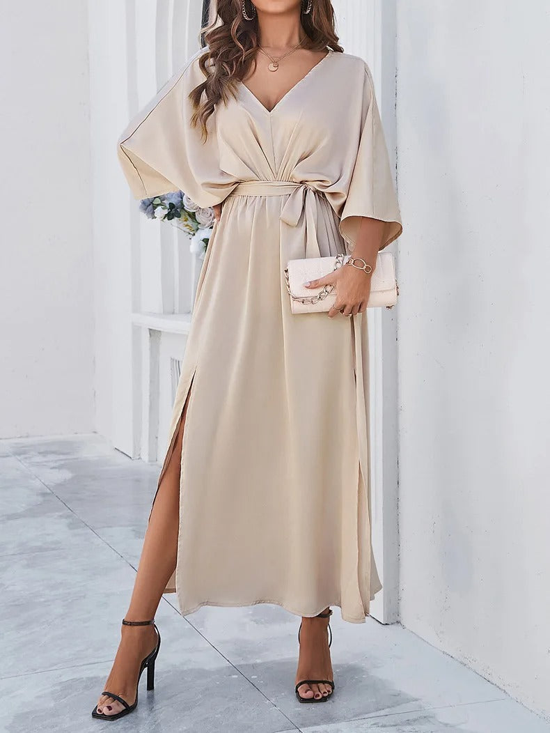 Vestido elegante para mujer con escote en V y abertura sofisticada